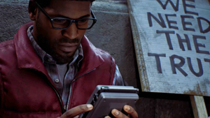 Simon Ordell holding the CRTV in Silent Hill Townfall